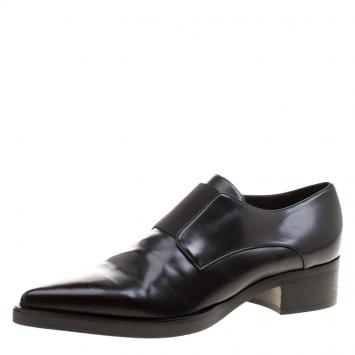 Pre Owned Stella McCartney Black Faux Leather Frankie Pointed Toe Elastic Detail Loafers Size 38