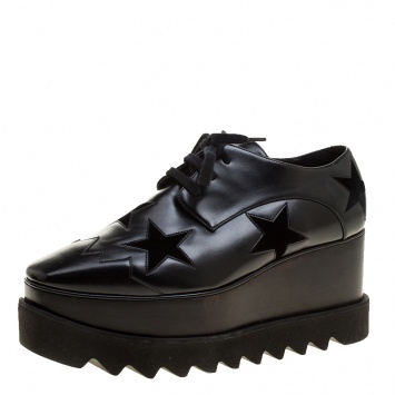 Pre Owned Stella McCartney Black Faux Leather Elyse Star Platform Derby Size 37