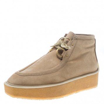 Pre Owned Stella McCartney Beige Faux Suede High Clipper Platform Ankle Boots Size 37.5