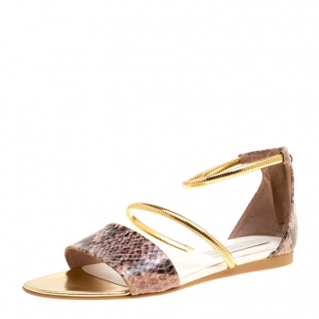 Pre Owned Stella McCartney Beige Faux Python Magwitch Flat Sandals Size 39