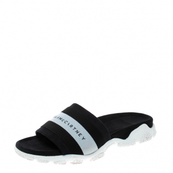 Pre Owned Stella McCartney Black Faux Suede and Fabric Sporty Slides Size 38