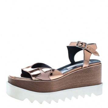Pre Owned Stella McCartney Bronze Faux Leather Indium Elyse Star Wedge Sandals Size 36.5