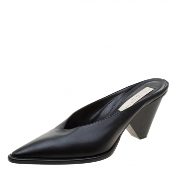 Pre Owned Stella McCartney Black Faux Leather Sabot Pointed Mules Size 39