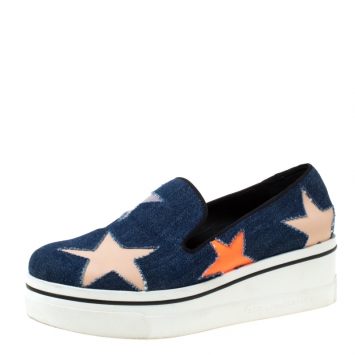 Pre Owned Stella McCartney Blue Denim Star Slip On Sneakers Size 38