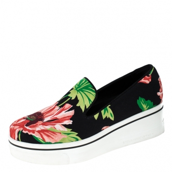Pre Owned Stella McCartney Black Floral Printed Canvas Slip On Sneakers Size 41