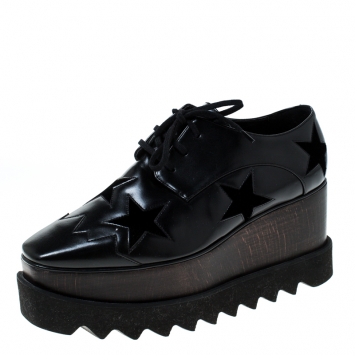 Pre Owned Stella McCartney Black Faux Leather Elyse Star Platform Derby Size 36.5