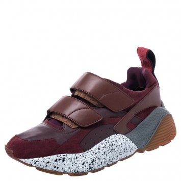 Pre Owned Stella McCartney Burgundy Fabric And Faux Suede Eclypse Lace Up Sneakers Size 39