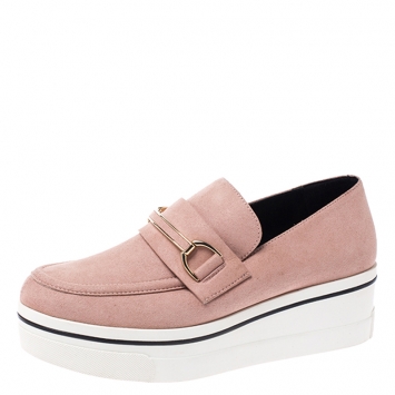 Pre Owned Stella McCartney Blush Pink Faux Suede Platform Loafers Size 38