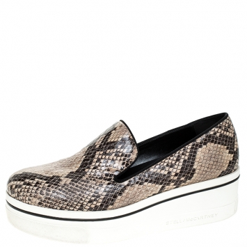 Pre Owned Stella McCartney Beige Faux Python Platform Slip On Sneakers Size 38