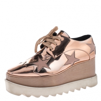 Pre Owned Stella McCartney Metallic Rose Gold Faux Leather Elyse Star Platform Lace Up Derby Size 36