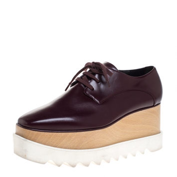Pre Owned Stella McCartney Burgundy Faux Leather Elyse Platform Lace Up Derby Size 39