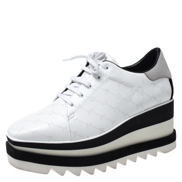 Pre Owned Stella McCartney White Perforated Logo Faux Leather Elyse Platform Sneakers Size 37.5