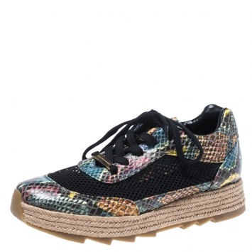 Pre Owned Stella McCartney Multicolor Python Effect Faux Leather and Mesh Espadrille Sneakers Size 38
