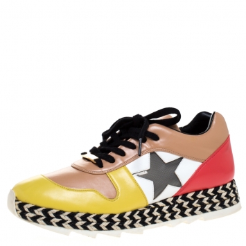 Pre Owned Stella McCartney Multicolor Faux Leather Star Macy Espadrille Sneakers Size 38