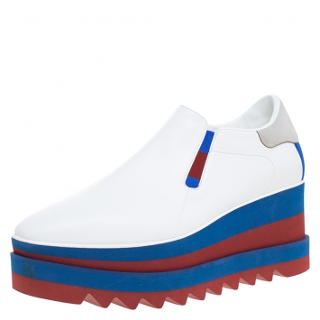 Pre Owned Stella McCartney White Faux Leather Elyse Platform Slip On Sneakers Size 39