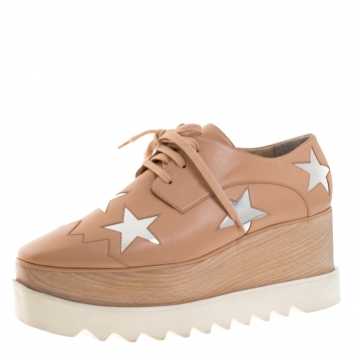 Pre Owned Stella McCartney Camel/Silver Faux Leather Elyse Star Platform Derby Size 40