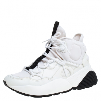 Pre Owned Stella McCartney White/Black Neoprene and Faux Leather Eclypse High Top Chunky Sneakers Size 39