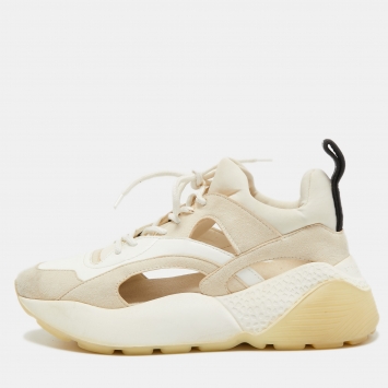 Pre Owned Stella McCartney Two Tone Faux Leather, Faux Suede and Neoprene Cut Out Eclypse Sneakers Size 36