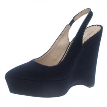Pre Owned Stella McCartney Blue Canvas Slingback Wedges Size 39.5