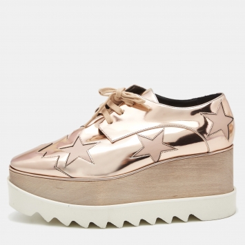 Pre Owned Stella McCartney Metallic Pink Faux Leather and Wood Elyse Star Platform Derby Sneakers Size 39
