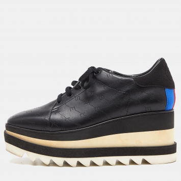 Pre Owned Stella McCartney Black Faux Leather and Faux Suede Elyse Star Platform Derby Sneakers Size 38