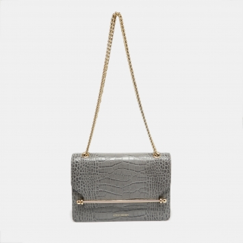 Pre Owned Strathberry Grey Croc Embossed Leather East/West Chain Bag