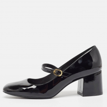 Pre Owned Stuart Weitzman Black Patent Mary Jane Block Heel Pumps Size 42