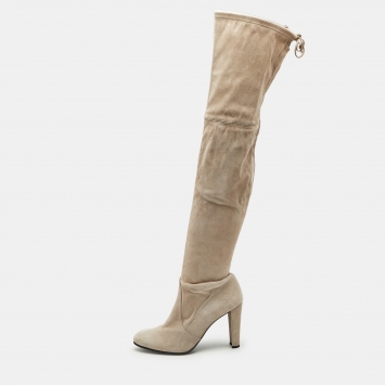 Stuart Weitzman Beige Suede Yuliana 85 Knee Length Boots Size 39