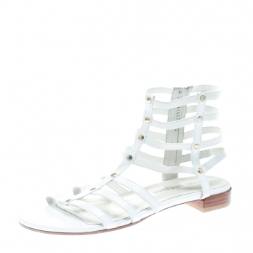 Pre Owned Stuart Weitzman White Leather Caesar Flat Gladiator Sandals Size 39