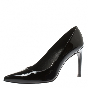 Pre Owned Stuart Weitzman Black Patent Leather Heist Pointed Toe Pumps Size 38
