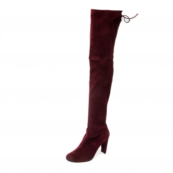 Pre Owned Stuart Weitzman Maroon Suede Highland Thigh High Boots Size 39.5