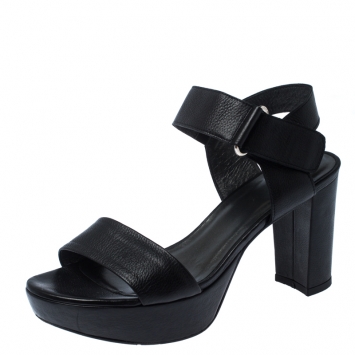 Pre Owned Stuart Weitzman Black Leather Causeway City Platform Sandals Size 37.5