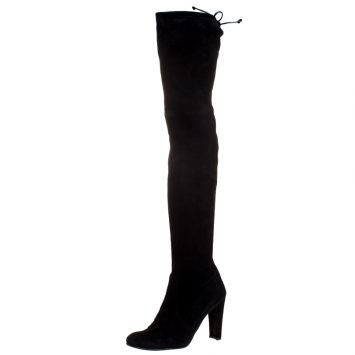 Pre Owned Stuart Weitzman Black Suede Leather Highland Over The Knee Boots Size 39