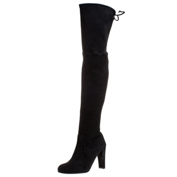 Pre Owned Stuart Weitzman Black Suede Leather Highland Over The Knee Boots Size 37