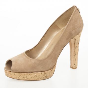 Pre Owned Stuart Weitzman Beige Suede Peep Toe Pumps Size 41.5