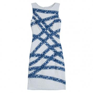 Pre Owned Tadashi Shoji White Lace Shift Cocktail Dress M