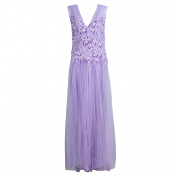 Pre Owned Tadashi Shoji Lilac Lace and Tulle Sleeveless Atataka Gown M