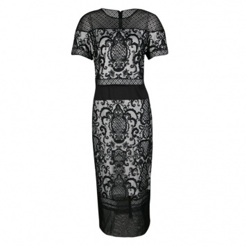 Pre Owned Tadashi Shoji Monochrome Embroidered Tulle Crop Top Dress L