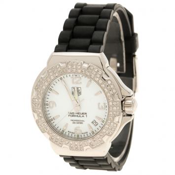 Pre Owned Tag Heuer White Stainless Steel and Diamonds Formula 1 WAC1215 Women's Wristwatch 35 mm