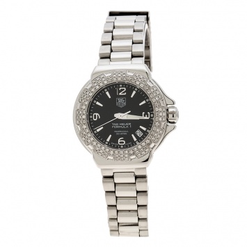 Pre Owned Tag Heuer Black Stainless Steel Diamonds Formula 1 WAC1214-0 Women's Wristwatch 37 mm