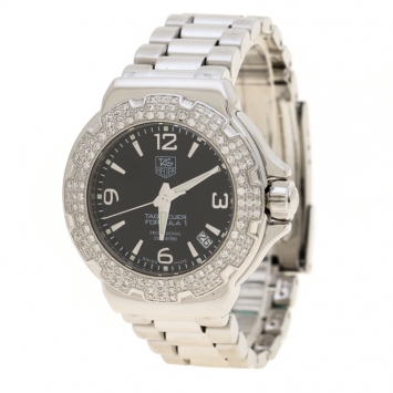 Pre Owned Tag Heuer Black Stainless Steel Diamond Formula 1 WAC1214-0 Women's Wristwatch 35 mm