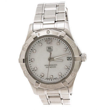 Pre Owned Tag Heuer Mother of Pearl Stainless Steel Diamond Aquaracer WAF1312.BA0817 Women's Wristwatch 33 mm