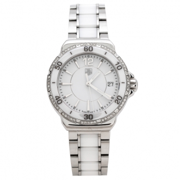 Pre Owned Tag Heuer White Stainless Steel Ceramic Diamond Formula 1 WAH1213 Women's Wristwatch 34 mm