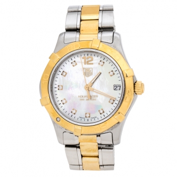 Pre Owned Tag Heuer Mother Of Pearl Two-Tone Stainless Steel Diamond Aquaracer WAF1320 Women's Wristwatch 32 mm