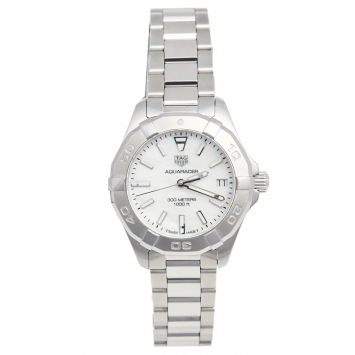 Pre Owned Tag Heuer Mother of Pearl Stainless Steel Aquaracer WBD1311 Women's Wristwatch 33 mm