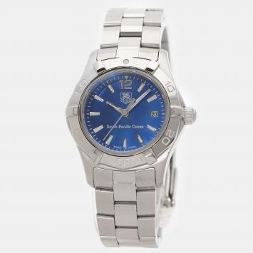 Pre Owned Tag Heuer Blue Stainless Steel Aquaracer WAF141P Quartz Women's Wristwatch 34 mm