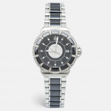 Pre Owned Tag Heuer Black Ceramic Diamond Stainless Steel Formula 1 WAH1219.BA0859 Women's Wristwatch 37 mm 