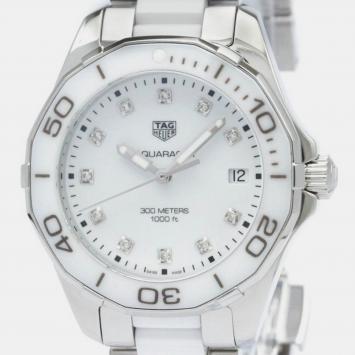 Pre Owned Tag Heuer White Stainless Steel Aquaracer Quartz Women's Wristwatch 35 mm