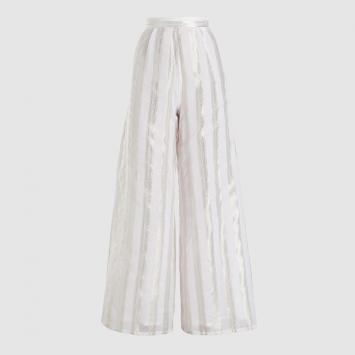 Pre Owned Taller Marmo White Mallorca Metallic Striped Organza Trousers Size IT 38