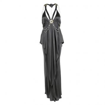 Pre Owned Temperley London Charcoal Grey Silk Embellished Backless Layered Gown M
